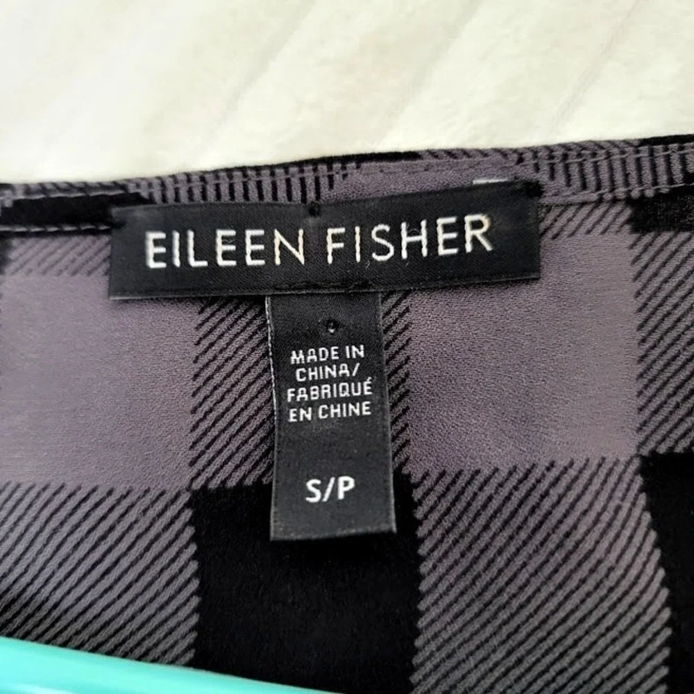 Eileen Fisher Silk Midi Dress Black Gray Plaid Sleeveless Quiet Luxury Chic - Picture 3 of 10